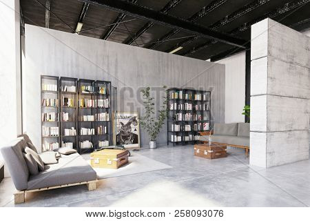 modern loft lving room. 3d rendering design concept