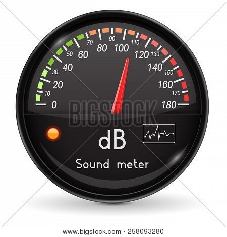 Volume Unit Meter. Sound Audio Equipment. Black Glass Gauge With Chrome Frame. Vector 3d Illustratio