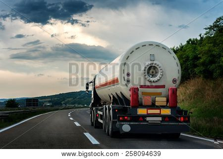Tank Truck On A  Country Highway Or Motorway