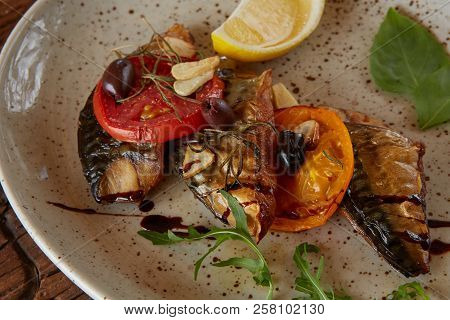 The Fried Mackerel With Vegetables. Shallow Dof.