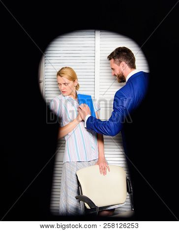 Worker Lady Suspected In Rights Violation. Boss Aggressive Threatening. Witness Of Crime In Office. 