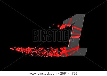 Broken Shattered Fast Sporty Alphabet Number 1. Crushed Speedy Racing Font. 3d Render Isolated On Bl
