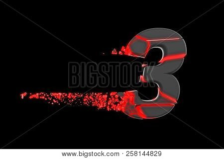 Broken Shattered Fast Sporty Alphabet Number 3. Crushed Speedy Racing Font. 3d Render Isolated On Bl