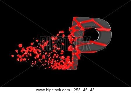 Broken Shattered Fast Sporty Alphabet Letter P Uppercase. Crushed Speedy Racing Font. 3d Render Isol