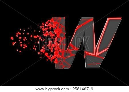 Broken Shattered Fast Sporty Alphabet Letter W Uppercase. Crushed Speedy Racing Font. 3d Render Isol