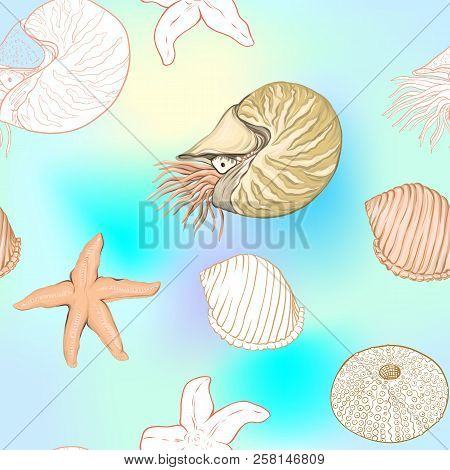 Sea World Seamless Pattern, Background. Stock Vector Illustration.