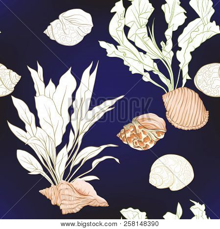 Sea World Seamless Pattern, Background. Stock Vector Illustration.
