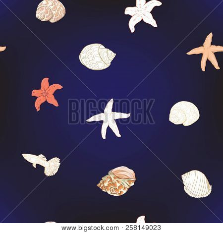 Sea World Seamless Pattern, Background. Stock Vector Illustration.