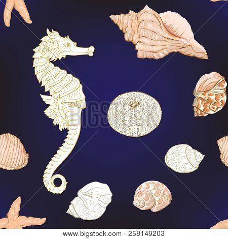 Sea World Seamless Pattern, Background. Stock Vector Illustration.