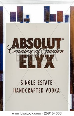 Winneconne, Wi - 7 September 2018: A Bottle Of Absolut Elyx Single Estate Handcrafted Vodka From Swe