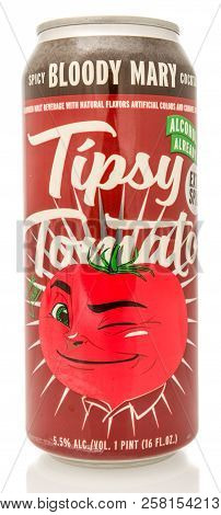 Winneconne, Wi - 12 September 2018: A Can Of Tipsy Tomato Spicy Bloody Mary Cocktail Drink On An Iso