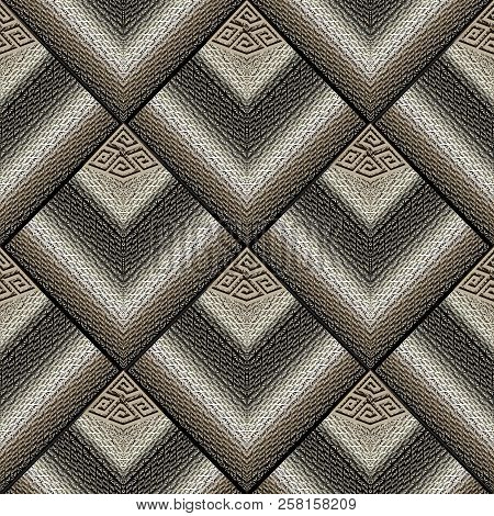 Striped Textured 3d Greek Vector Seamless Pattern. Abstract Geom
