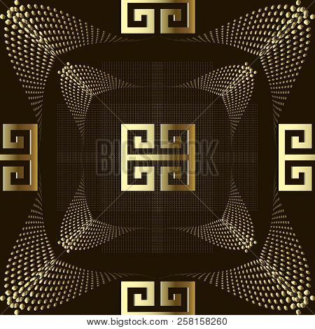 Dotted Gold 3d Greek Style Vector Seamless Pattern. Modern Ornam
