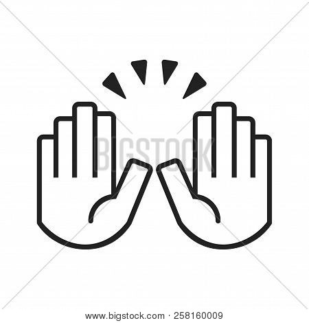 Black Line Raising Celebration Hands Icons On White Background