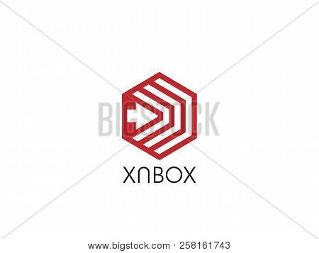 Hexagon Forward Box Arrow, Abstract Polygon Logo Template. Logistic Delivery Courier Transport Servi