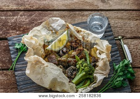 Close View Of Kleftiko - Lamb Baked In Perchament, Greek Dish