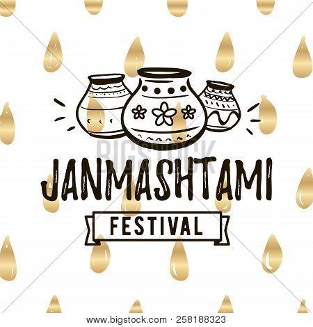 Happy Janmashtami. Vector Logo Design. Usable As Background, Banner, Greeting Card, T-shirt, Print. 