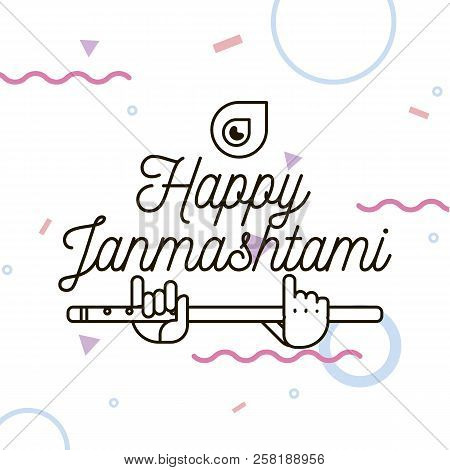 Happy Janmashtami. Vector Logo Design. Usable As Background, Banner, Greeting Card, T-shirt, Print. 
