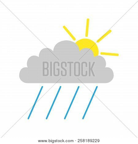 Rainfall Symbol. Cloud, Sun And Rain. Weather Forecast Icon. Vector.