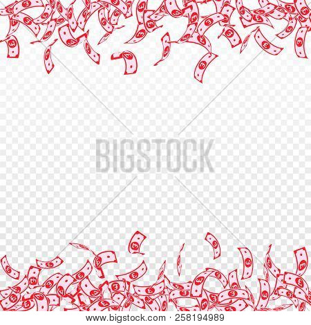 British Pound Notes Falling. Small Gbp Bills On Transparent Background. United Kingdom Money. Attrac