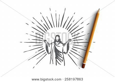 God, Jesus Christ, Grace, Good, Ascension Concept. Hand Drawn Isolated Vector.