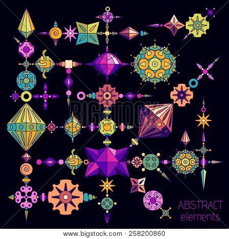 Vector Abstract Elements Set Made With Different Geometric Shapes Constructor. Colored With Vivid Co