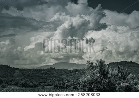 Black And White With Indigo Blue Tone.  Image Is Of A Storm Moving Into The Solano Valley In The Nor