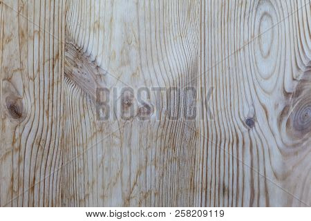 Wooden Texture With Veinlets And Knots Close Up. Old Light Untreated Wood.