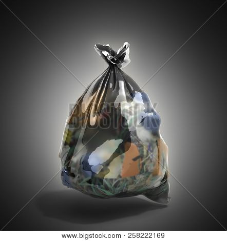 Close Up Of A Garbage Bag 3d Render On Grey Background