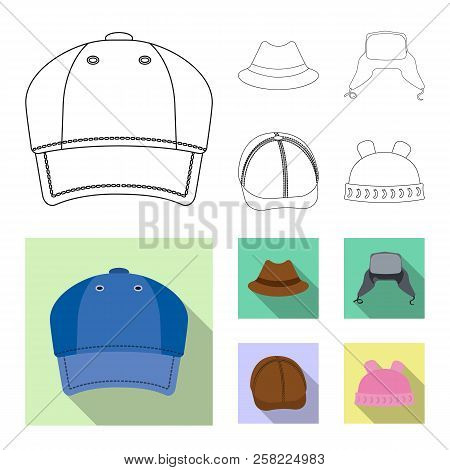 Vector Illustration Of Headwear And Cap Sign. Set Of Headwear And Accessory Vector Icon For Stock.
