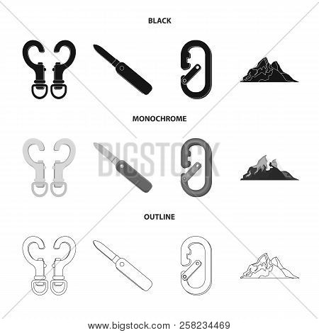 Vector Illustration Of Mountaineering And Peak Logo. Set Of Mountaineering And Camp Stock Vector Ill