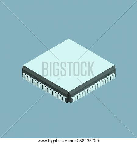 Computer Chip Vector Isometric Icon On Gray Background