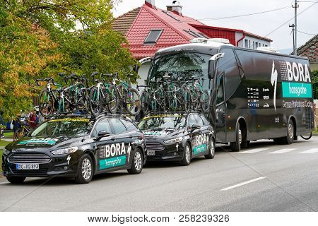 Ruzomberok, Slovakia - September 14: Pro Cycling Team Bus Tour At Second Stage Of Tour De Slovakia O