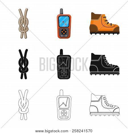 Vector Illustration Of Mountaineering And Peak Symbol. Collection Of Mountaineering And Camp Stock S