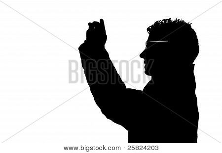 รูปเงาดำของผู้ชายที่ถ่ายภาพ ด้วยจุดและกล้องถ่ายภาพ