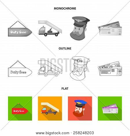 Vector Design Of Airport And Airplane Logo. Set Of Airport And Plane Stock Vector Illustration.