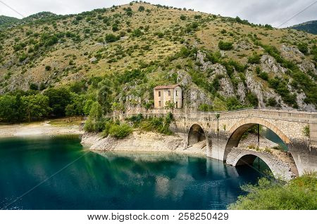 Bridge Over The Lake Of San Domenico In The Gorges Of Sagittarius (italy)