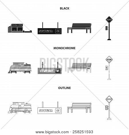 Vector Illustration Of Train And Station Logo. Collection Of Train And Ticket Vector Icon For Stock.