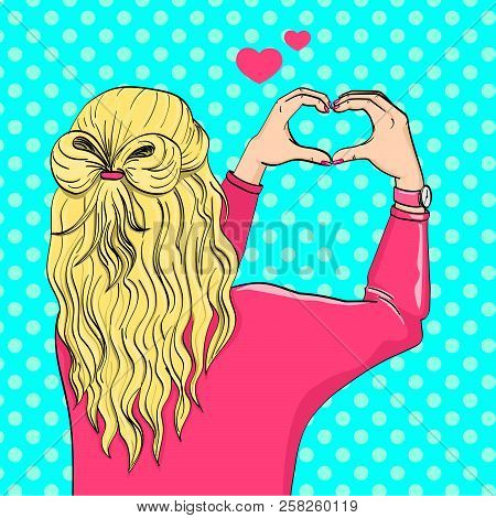 The Girl S Back. Hands Shows The Figure Of The Heart. On The Wall. Raster Pop Art
