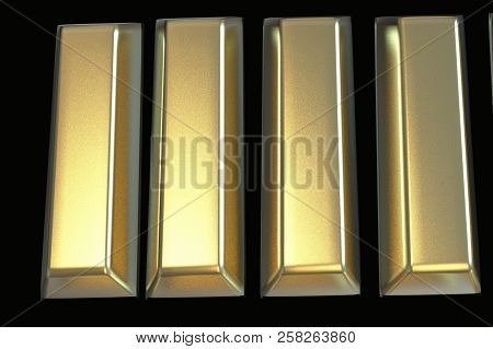Bars Of Gold Bullion 3d Render On Black .financial Concept