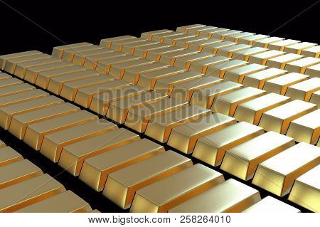 Stacked Bars Of Gold Bullion 3d Render.financial Concept