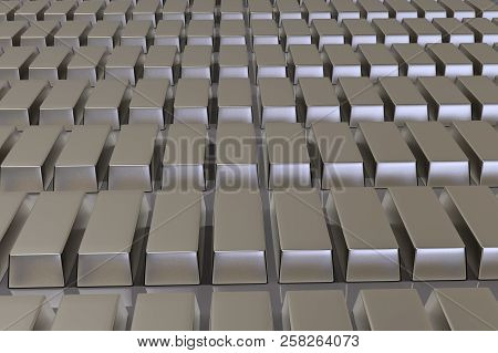 Stacked Bars Of Silver Bullion 3d Render On Black.financial Concept
