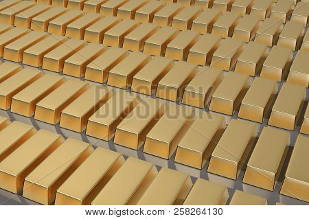 Stacked Bars Of Gold Bullion 3d Render.financial Concept