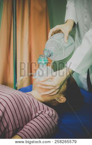 Cpr Training With Cpr Doll And Ambu Bag.