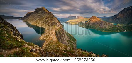 Panorama Of Besseggen Mountain Ridge Between Gjende Lake And Bessvatnet, Jotunheimen