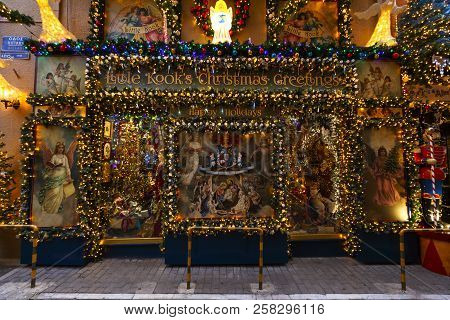 Athens, Greece - January 9, 2018: Little Kook, A Famous Patisserie With Christmas Decoration In Psir
