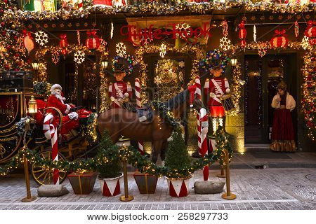 Athens, Greece - January 9, 2018: Little Kook, A Famous Patisserie With Christmas Decoration In Psir