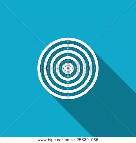 Target Sport For Shooting Competition Icon Isolated With Long Shadow. Clean Target With Numbers For 