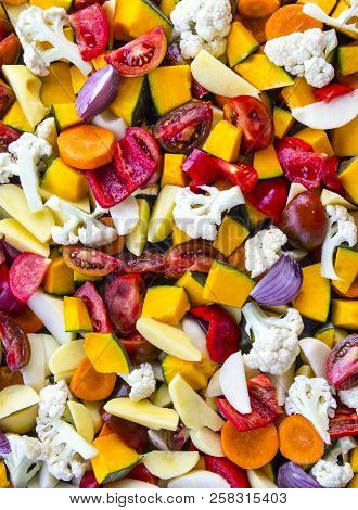 Sliced Vegetables Autumn Different Colors Tomato Onion