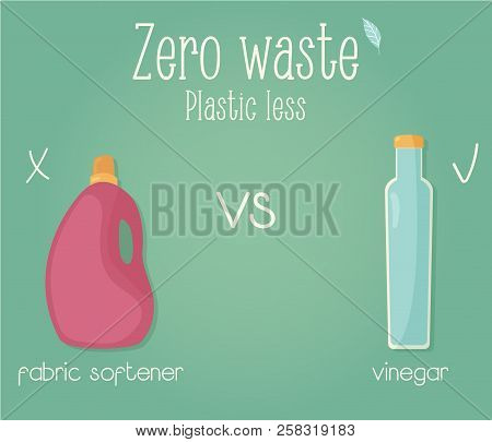 Zero Waste Concept Poster. Fabric Softner In Plastic Container Vs Vinegar
